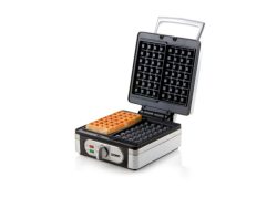 DOMO DO9047W Waffeleisen Antihaftbeschichtung, Kontrollleuchte Silber