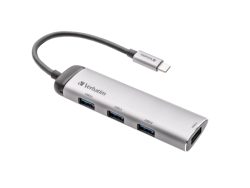 Verbatim 49147 USB-Hub 4 Port USB-A USB 3.2 Gen1 5 GBit/s mit USB-C® Stecker, LED-Anzeige Grau