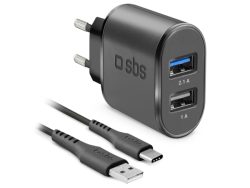 SBS, Schnellladung, USB-Reiseladeset mit Type-C-Kabel, Produkte & Wohnen
