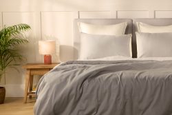 Emma Satin-Baumwolle Bettbezug 240x220 - 100% Satin aus natürlicher Baumwolle - Bronzegrau & Cremeweiß
