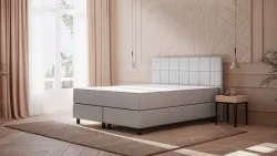 Emma Original Boxspringbett 180x200 cm - hellgrau - Füße Schwarz - Kopfteil gesteppt