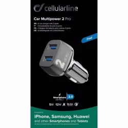 Cellularline Car Multipower 2 Pro Auto Ladegerät – USB C Kabel/Adapter/Ladegerät – schwarz