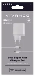 Vivanco SuperFast Charger 2Ports 65W Homecharger, 65W, with GaN Technology, dual USB port, white – USB C Kabel/Adapter/Ladegerät