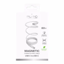 Puro Magnetic Cable USB-C to USB-C, 60W, 1m, white Charging Cable – USB C Kabel/Adapter/Ladegerät – weiss