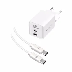 Vivanco Wall charger Set PD 25W 1x USB-A + 1x USB-C Ladekit – USB C Kabel/Adapter/Ladegerät – weiss