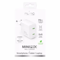 Puro GaN Wall Charger with 2 USB-C ports, 70W, white Multipower Charger – USB C Kabel/Adapter/Ladegerät – weiss