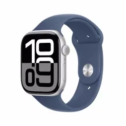 Apple Watch Series 10 GPS + Cellular, 46mm, Silver Aluminium / Denim Sport Band S/M – silber