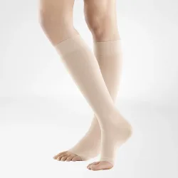 Bauerfeind VenoTrain Soft Kkl2 AD L plus/long offene Fussspitze Noppenhaftband 3cm creme 1 Paar
