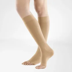Bauerfeind VenoTrain Soft S Kkl2 AD S normal/long offene Fusspitze Spezialferse Noppenhaftband 3cm caramel 1 Paar