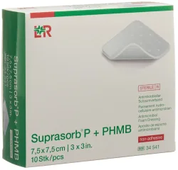 Suprasorb P + Phmb antimikrobieller Schaumverband 7.5x7.5cm 10 Stk