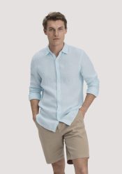 hessnatur Herren Hemd Regular aus Leinen - blau GrösseXL (43/44)