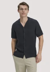 hessnatur Herren Resort Hemd Kurzarm Regular aus Leinen - blau GrösseXXL (45/46)