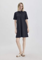 hessnatur Damen Jersey Kleid Knielang Relaxed aus Bio-Baumwolle - blau Grösse34