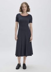 hessnatur Damen Rib Jersey Kleid Midi Slim aus Bio-Baumwolle - blau Grösse34