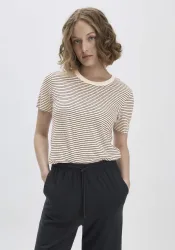 hessnatur Damen Streifen T-Shirt Relaxed aus Leinen mit Bio-Baumwolle - weiß - Größe 40
