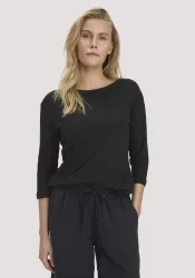 hessnatur Damen Longsleeve Relaxed aus Leinen mit reiner Bio-Baumwolle - schwarz Grösse48