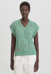hessnatur Damen Jacquard Strick Pullover Relaxed aus Bio-Baumwolle - grün GrösseXS