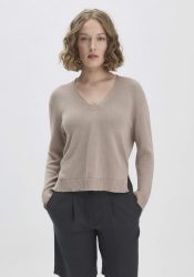 hessnatur Damen Strick Pullover Relaxed aus Bio-Baumwolle mit edlem Leinen - beige GrösseL