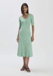 hessnatur Damen Mouliné Strick Kleid Midi Fitted aus Bio-Baumwolle - grün Grösse36