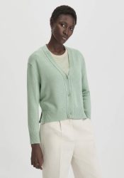 hessnatur Damen Strick Jacke Relaxed aus Bio-Baumwolle mit Leinen - grün GrösseXS