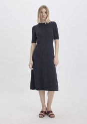 hessnatur Damen Strick Kleid Midi Slim aus Bio-Baumwolle - blau GrösseL