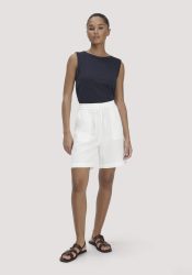 hessnatur Damen Shorts Relaxed aus weichem TENCEL Lyocell mit Leinen - weiß Grösse34