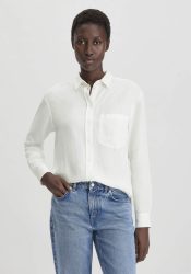 hessnatur Damen Bluse Relaxed aus weichem TENCEL™ Lyocell mit Leinen - weiß Grösse36