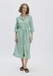 hessnatur Damen Kleid Midi Relaxed aus TENCEL Lyocell mit Leinen - grün Grösse36