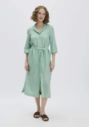 hessnatur Damen Kleid Midi Relaxed aus TENCEL Lyocell mit Leinen - grün - Größe 40