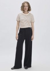 hessnatur Damen Jersey Hose Wide Leg Relaxed aus Leinen und Bio-Baumwolle - schwarz Grösse42