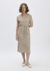 hessnatur Damen Jersey Kleid Midi Relaxed aus Leinen und Bio-Baumwolle - beige Grösse42
