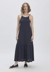 hessnatur Damen Jersey Kleid Midi Relaxed aus Leinen und Bio-Baumwolle - blau Grösse38
