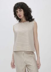 hessnatur Damen Streifen Jersey Top Relaxed aus weicher Bio-Baumwolle - naturfarben Grösse44