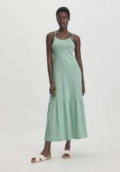 hessnatur Damen Jersey Kleid Midi Relaxed aus Leinen und Bio-Baumwolle - grün Grösse42