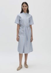 hessnatur Damen Streifen Hemdblusen Kleid Midi Relaxed aus Bio-Baumwolle - blau Grösse36