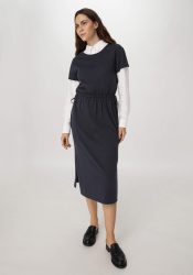 hessnatur Damen Jersey Kleid Midi Regular aus Bio-Baumwolle - blau Grösse38