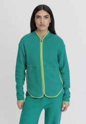 hessnatur Loungewear Fleece Jacke Relaxed ACTIVE LIGHT aus Bio-Baumwolle - grün GrösseS