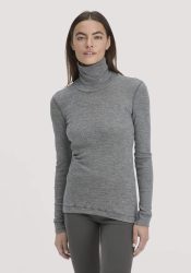 hessnatur Damen Longsleeve SILK & WARM TOUCH mit Bio-Merinowolle und Seide - grau Grösse34