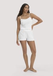 hessnatur Damen Pointelle Schlafshorts PURE COTTON aus Bio-Baumwolle - weiß Grösse40