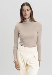hessnatur Damen Longsleeve mit Rollkragen WARM TOUCH aus Bio-Merinowolle und TENCEL™ Lyocell - beige Grösse34