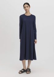 hessnatur Damen Langarm Nachthemd Slim PURE COTTON aus Bio-Baumwolle - blau Grösse34