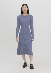 hessnatur Damen Strickkleid Midi Slim aus Bio-Baumwolle - blau Grösse36