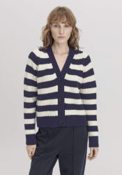 hessnatur Damen Strickjacke Streifen Relaxed aus Bio-Merinowolle mit Bio-Baumwolle - blau GrösseL