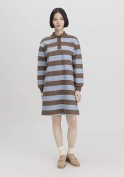 hessnatur Damen Sweat Kleid Streifen Relaxed aus Bio-Baumwolle - braun GrösseS