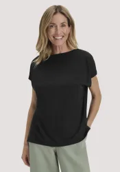 hessnatur Damen T-Shirt Oversize aus TENCEL? Lyocell mit Bio-Baumwolle - schwarz - Größe M