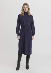 hessnatur Damen Jersey Kleid Midi Relaxed aus TENCEL™ Lyocell mit Bio-Baumwolle - blau Grösse34