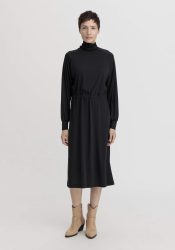 hessnatur Damen Jersey Kleid Midi Relaxed aus TENCEL™ Lyocell mit Bio-Baumwolle - schwarz Grösse34