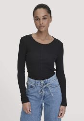 hessnatur Damen Rib Shirt Slim aus Bio-Merinowolle und TENCEL™ Lyocell - schwarz Grösse48