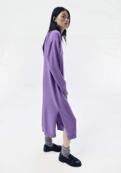 hessnatur Damen WUNDERKIND × HESSNATUR Strickkleid Midi Oversize aus Bio-Merinowolle mit Kaschmir - lila GrösseS