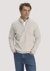 hessnatur Herren Fleece Troyer Relaxed aus Bio-Baumwolle - beige - Größe 56